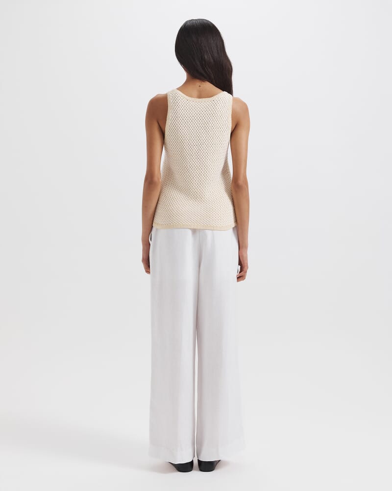 Dalia Woven Knit Tank in WHITE/DIJON