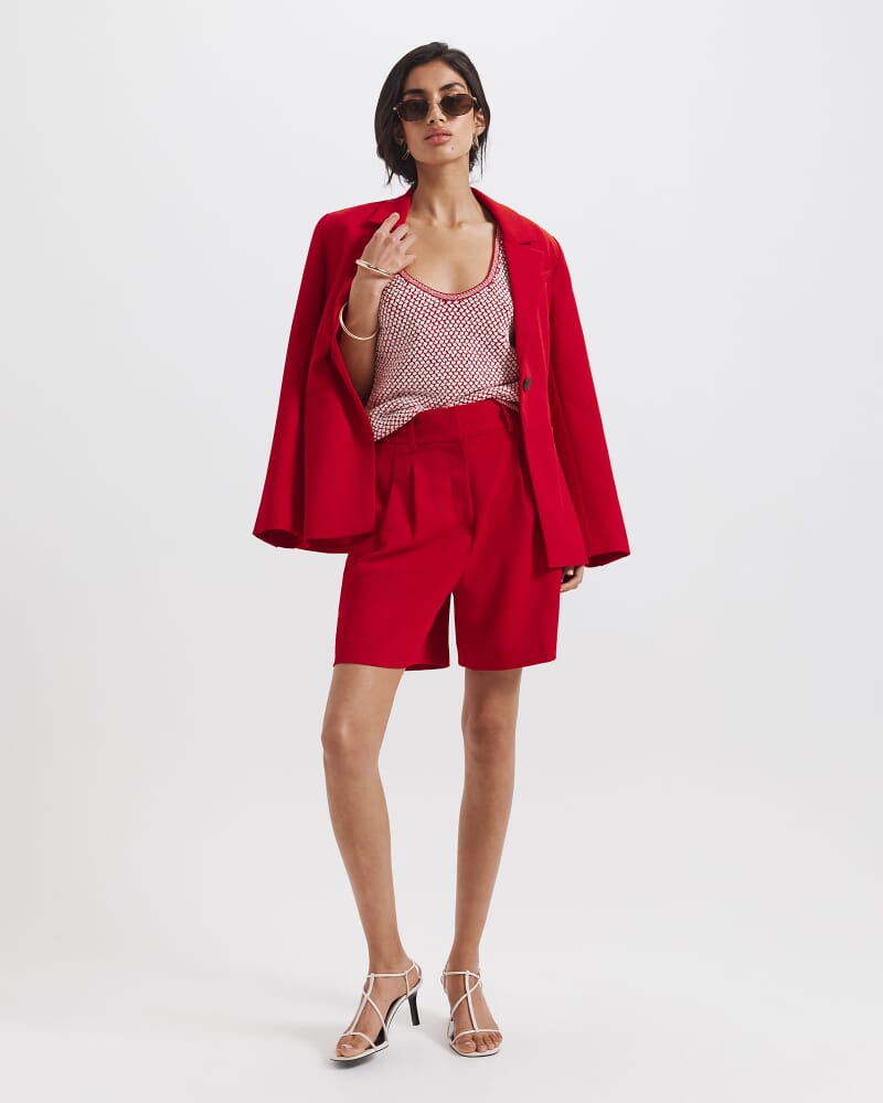 Dalia Woven Knit Tank in WHITE/RED