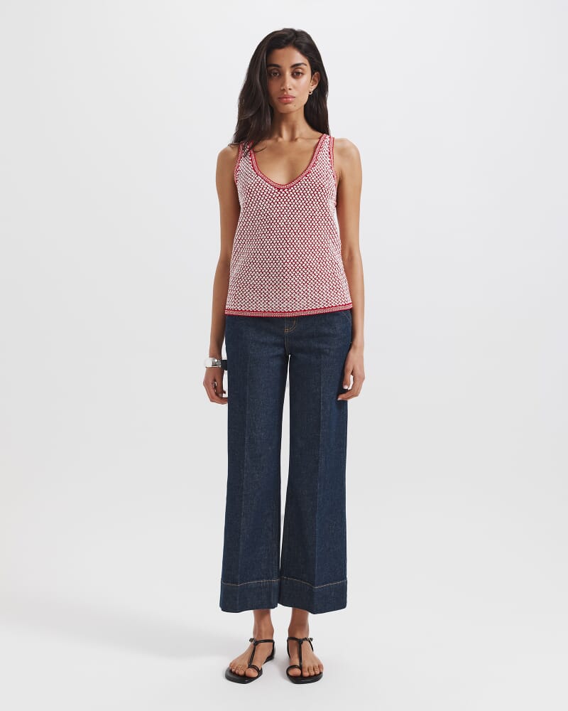 Dalia Woven Knit Tank in WHITE/RED