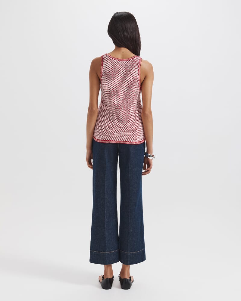 Dalia Woven Knit Tank in WHITE/RED