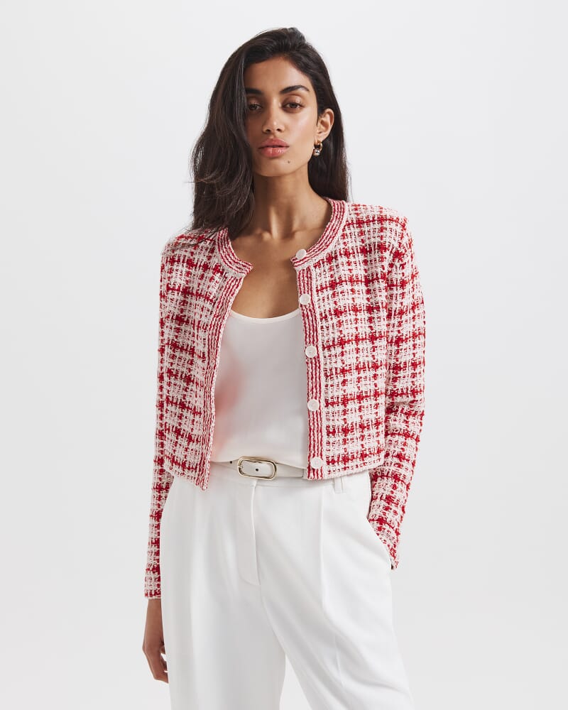Camelia Jacquard Cardigan in RED MULTI
