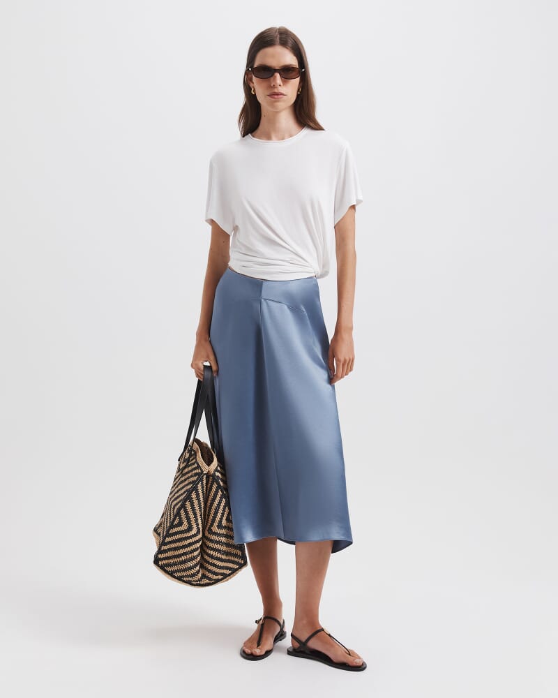 Sallee Draped Front Midi Skirt in MOONLIGHT