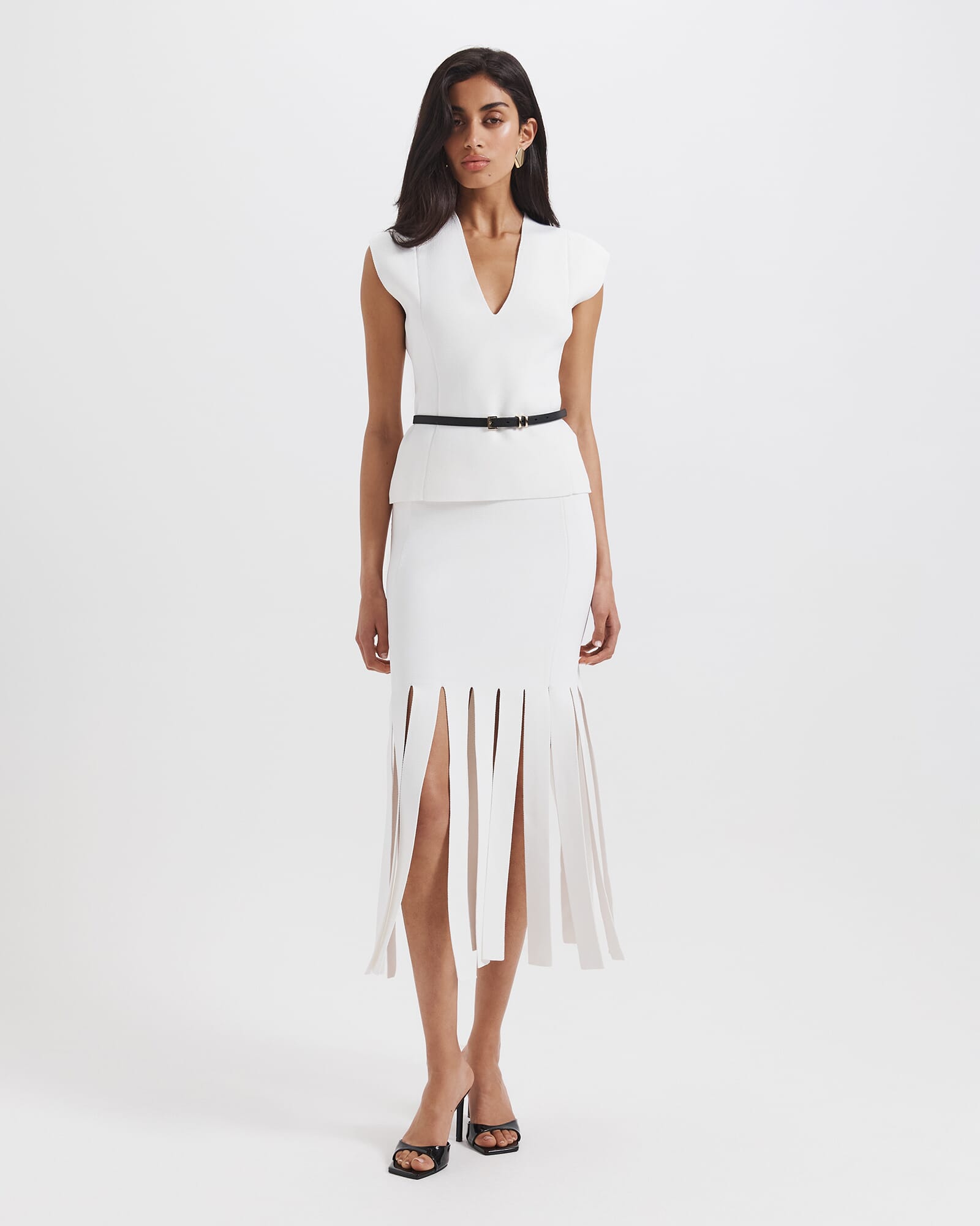 Mia Milano Panel Fringe Skirt