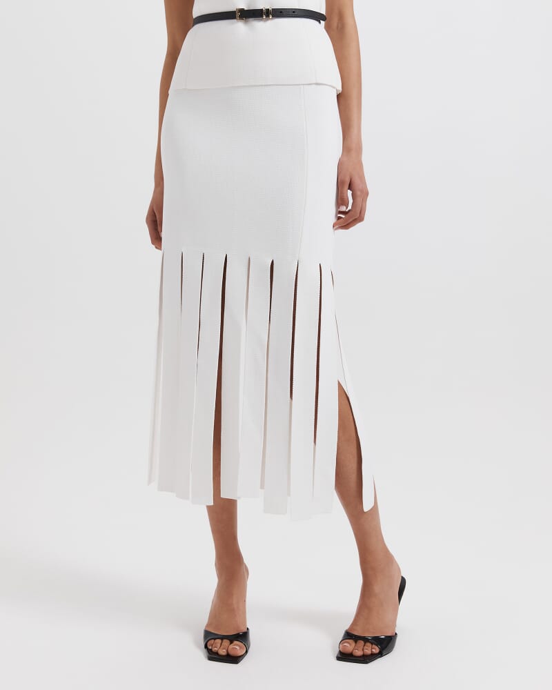 Mia Milano Panel Fringe Skirt in ALABASTER