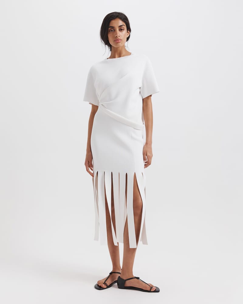 Mia Milano Panel Fringe Skirt in ALABASTER