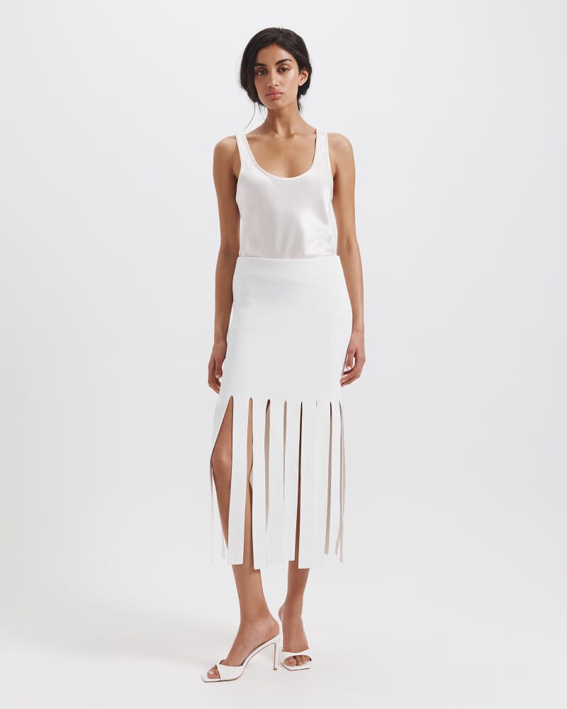Mia Milano Panel Fringe Skirt in ALABASTER