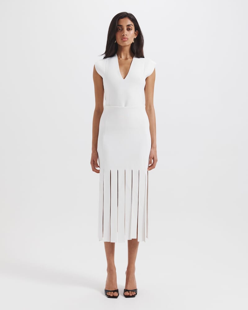 Mia Milano Panel Fringe Skirt in ALABASTER