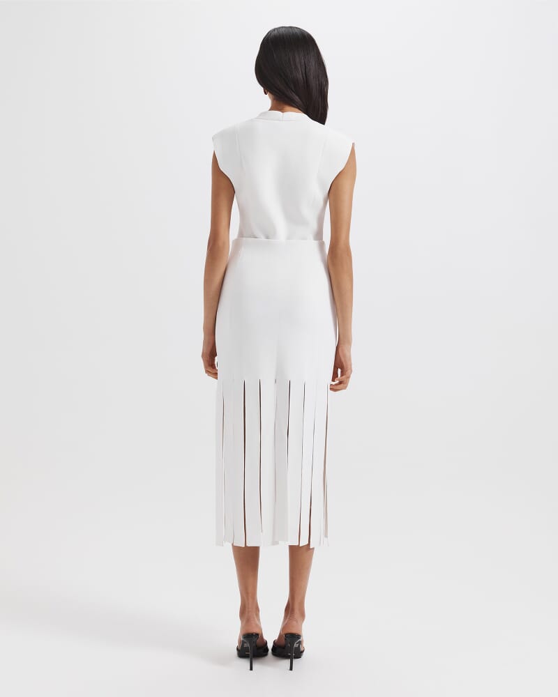 Mia Milano Panel Fringe Skirt in ALABASTER