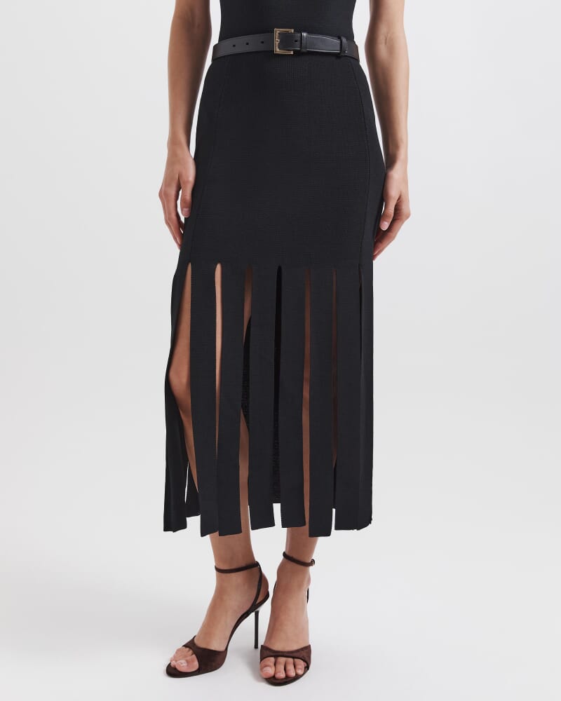 Mia Milano Panel Fringe Skirt in BLACK