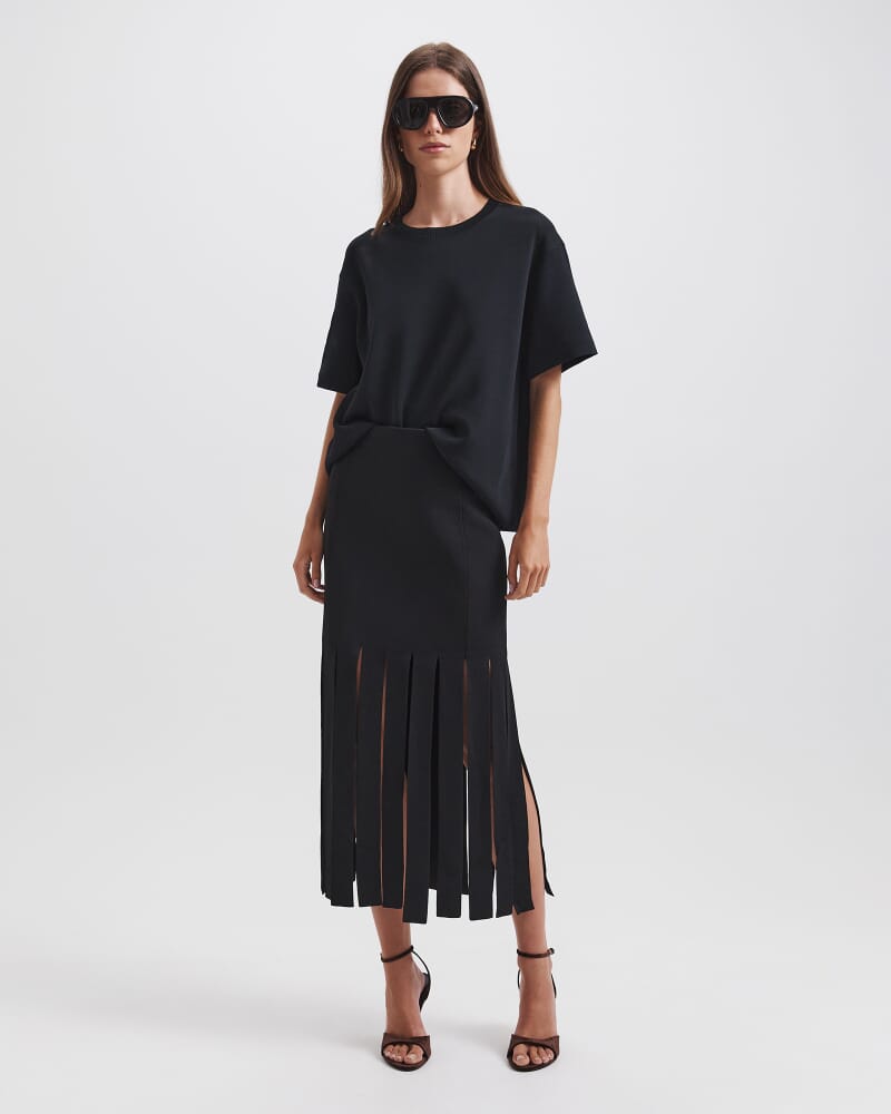 Mia Milano Panel Fringe Skirt in BLACK
