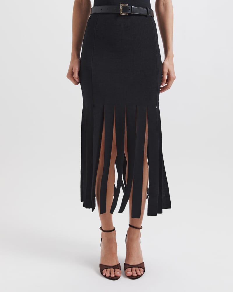 Mia Milano Panel Fringe Skirt in BLACK