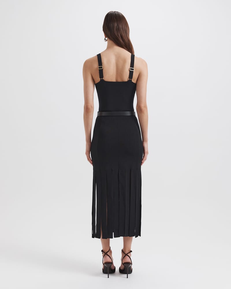 Mia Milano Panel Fringe Skirt in BLACK