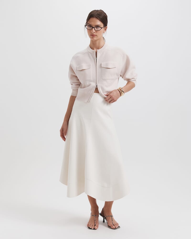 Viv Faux Leather Midi Skirt in COCONUT