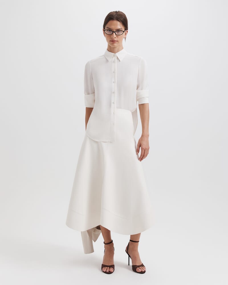 Viv Faux Leather Midi Skirt in COCONUT