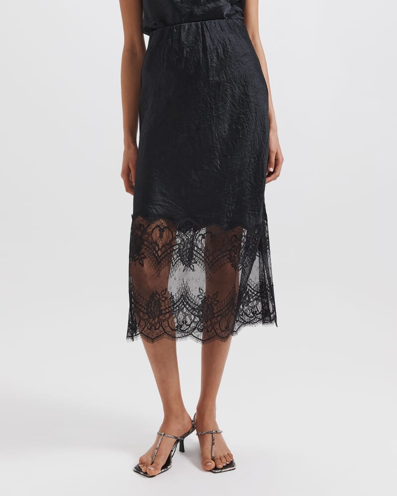 Ivana Lace Midi Skirt in BLACK