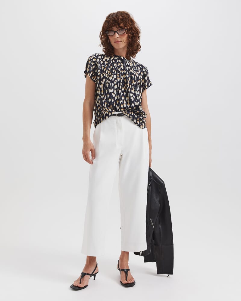 Starling Silk High Neck Short Sleeve Top in BLACK MULTI