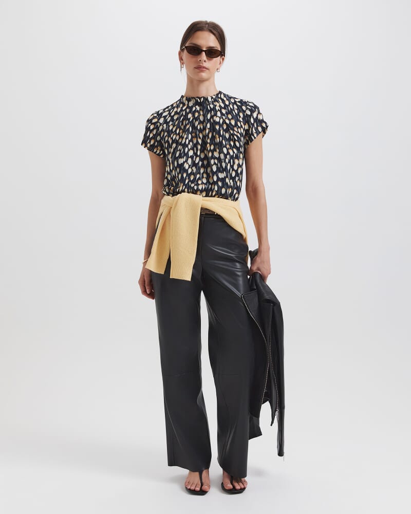 Starling Silk High Neck Short Sleeve Top in BLACK MULTI