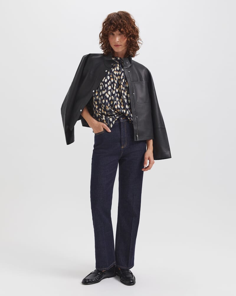 Starling Silk High Neck Short Sleeve Top in BLACK MULTI