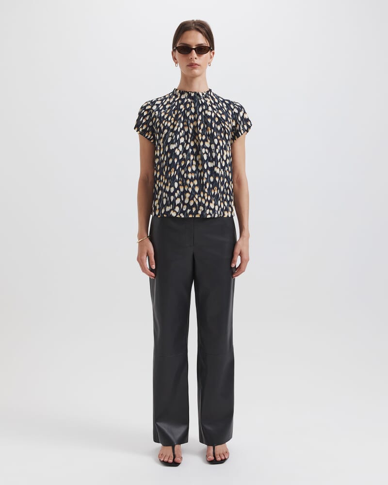 Starling Silk High Neck Short Sleeve Top in BLACK MULTI