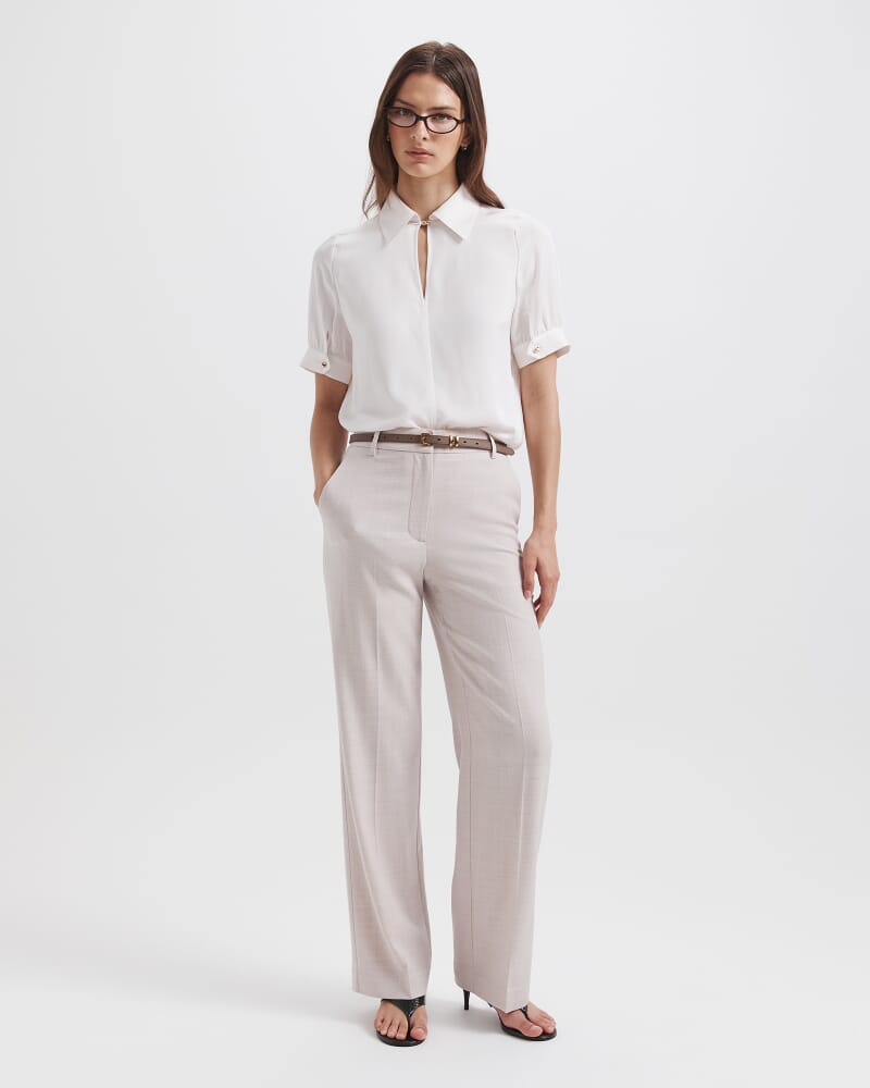 Sadie Silk Short Sleeve Blouse in OFF WHITE
