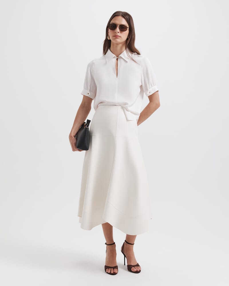 Sadie Silk Short Sleeve Blouse in OFF WHITE