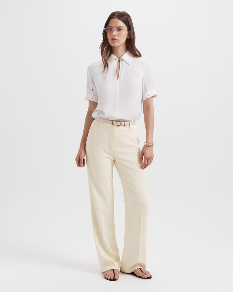 Sadie Silk Short Sleeve Blouse in OFF WHITE