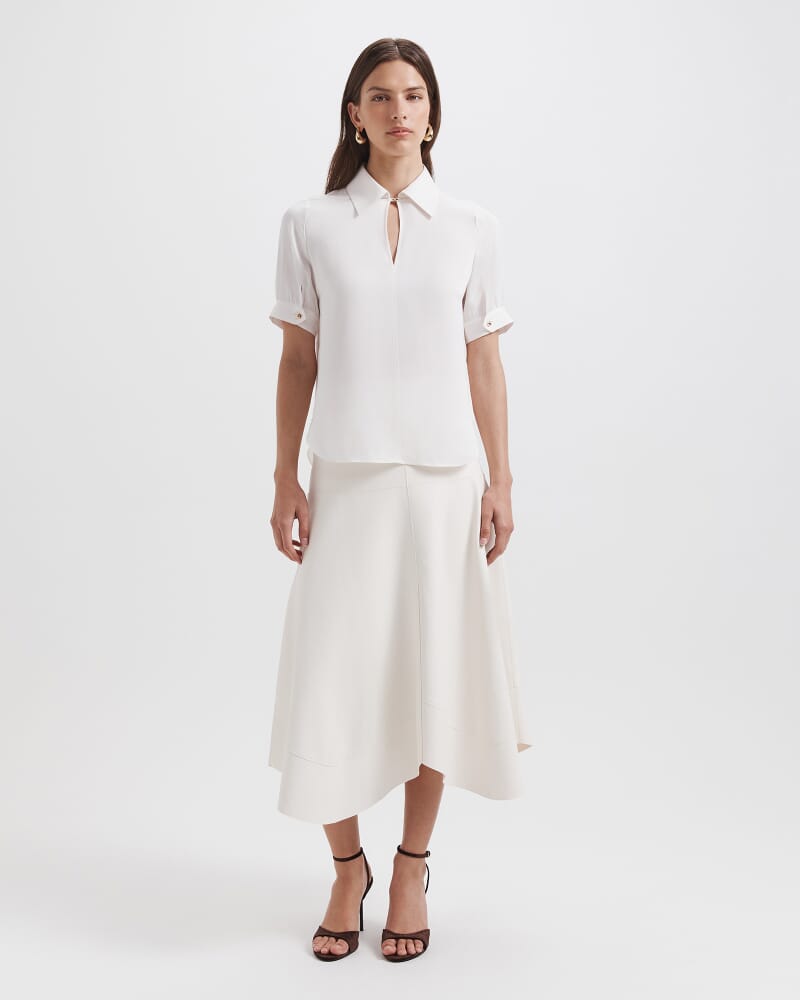 Sadie Silk Short Sleeve Blouse in OFF WHITE