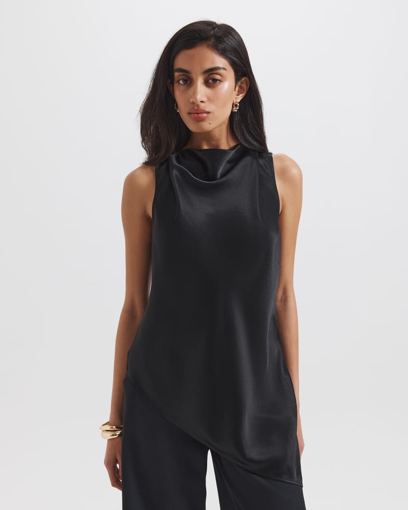 Sallee Asymmetric Tunic Top in BLACK