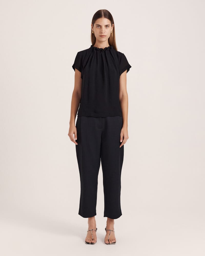 Willa High Neck Short Sleeve Top in BLACK
