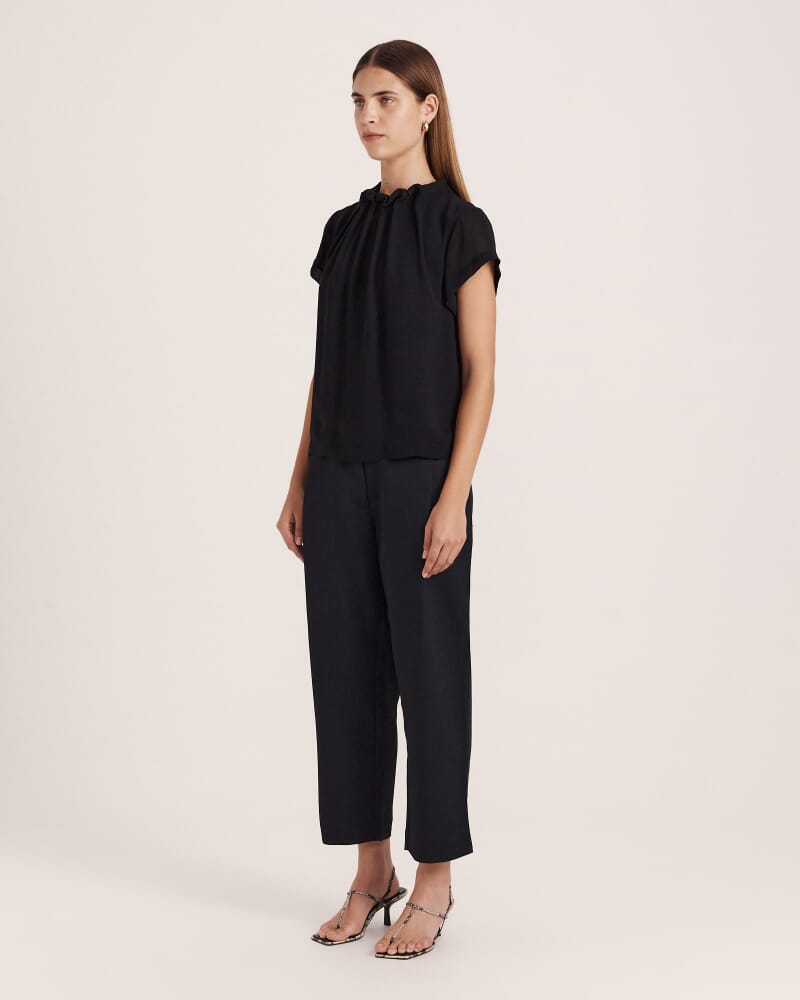 Willa High Neck Short Sleeve Top in BLACK