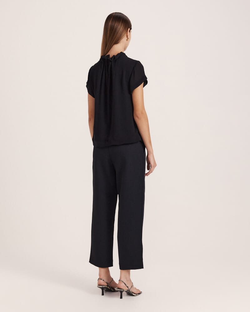 Willa High Neck Short Sleeve Top in BLACK