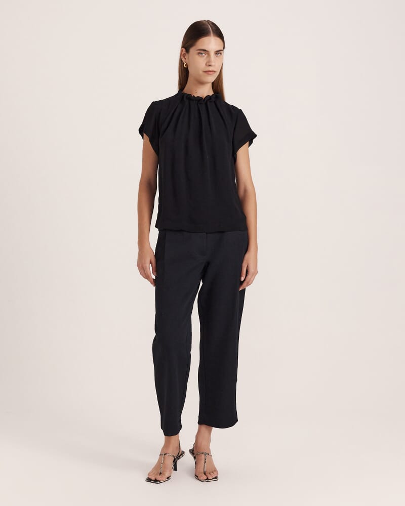 Willa High Neck Short Sleeve Top in BLACK