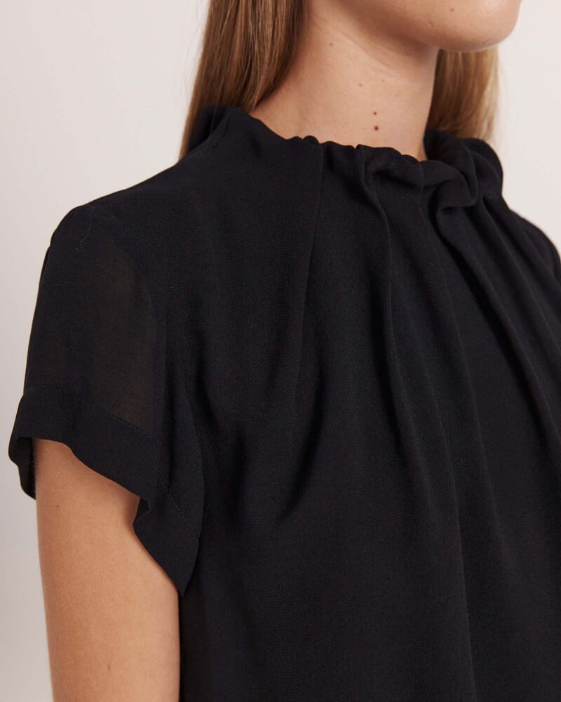 Willa High Neck Short Sleeve Top in BLACK