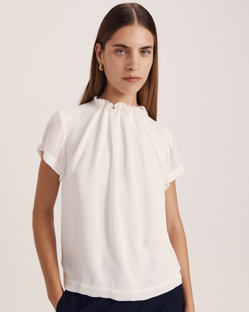 Willa High Neck Short Sleeve Top in OFF WHITE