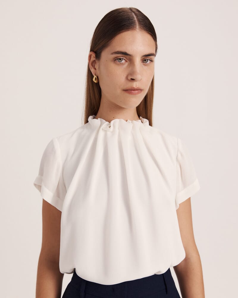 Willa High Neck Short Sleeve Top in OFF WHITE