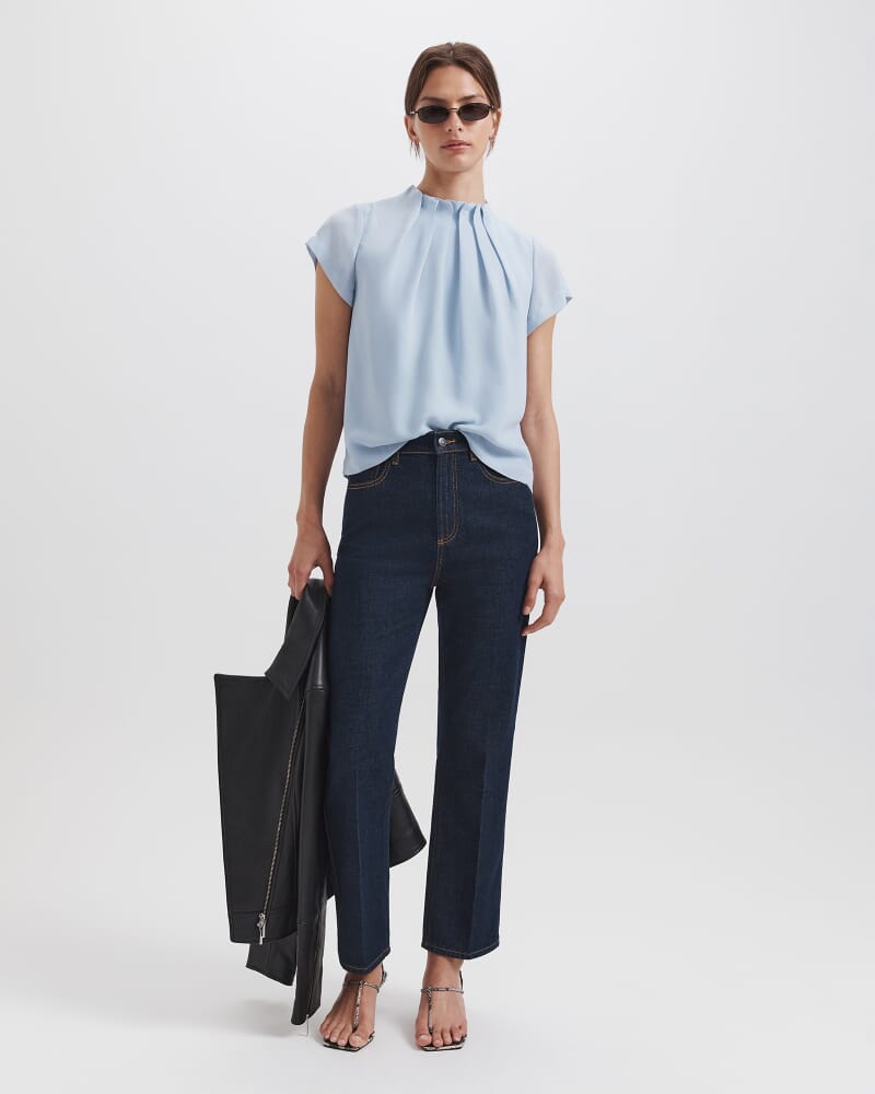 Willa High Neck Short Sleeve Top in POWDER BLUE