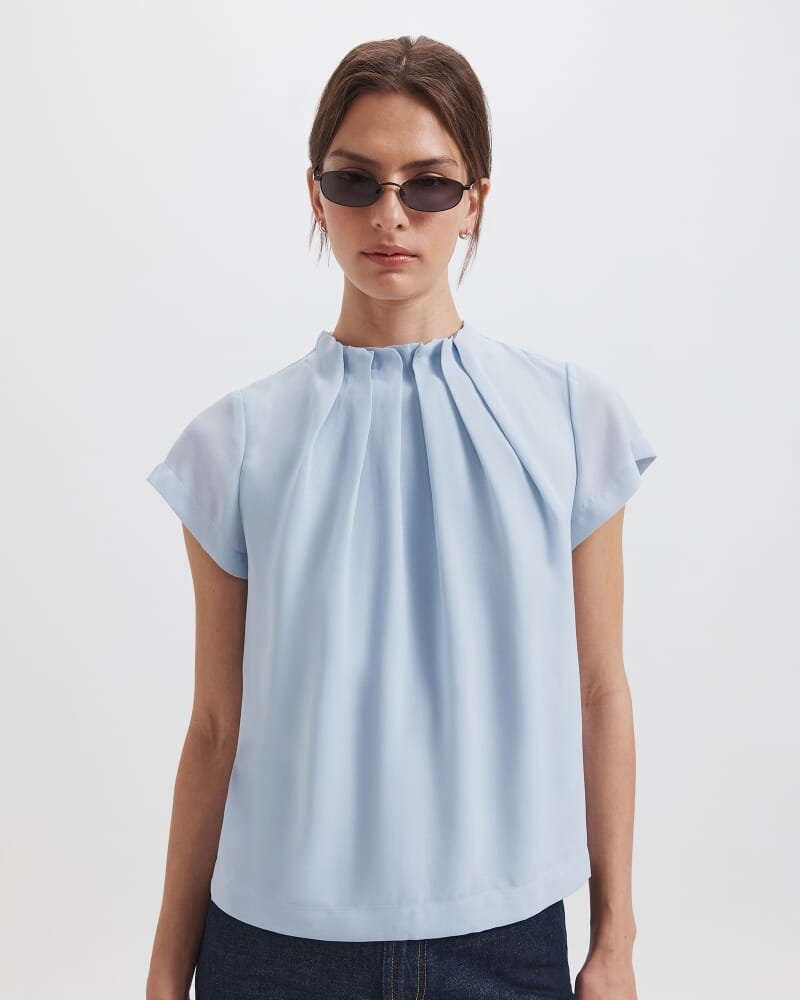 Willa High Neck Short Sleeve Top in POWDER BLUE
