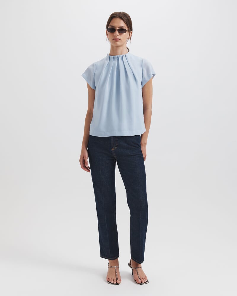 Willa High Neck Short Sleeve Top in POWDER BLUE