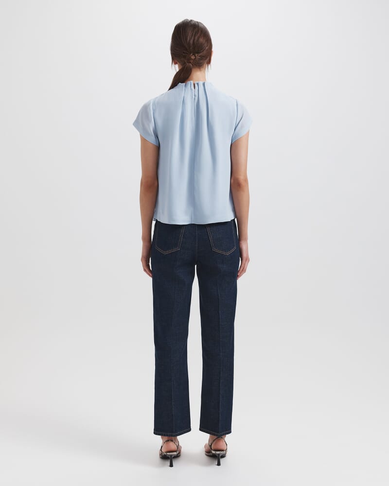 Willa High Neck Short Sleeve Top in POWDER BLUE