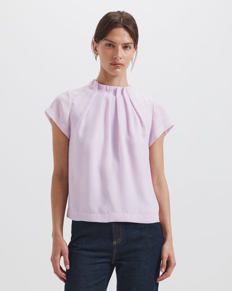 Willa High Neck Short Sleeve Top in SOFT LILAC