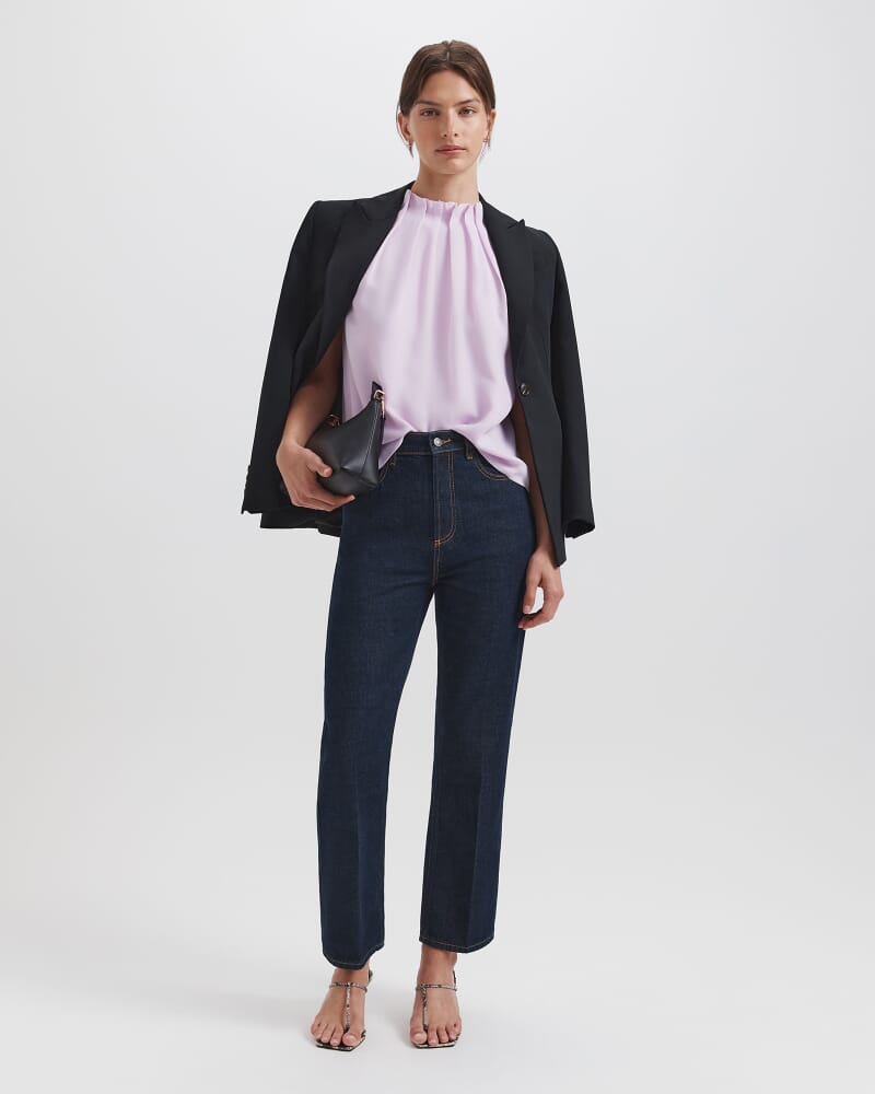 Willa High Neck Short Sleeve Top in SOFT LILAC
