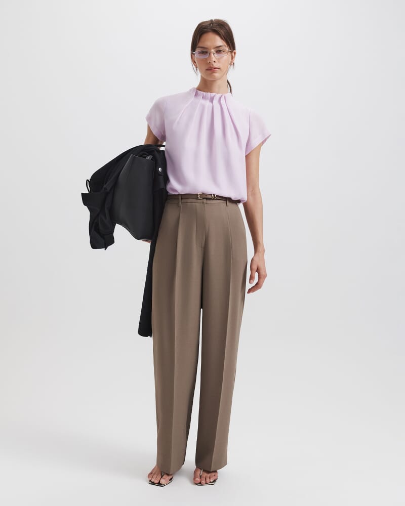 Willa High Neck Short Sleeve Top in SOFT LILAC