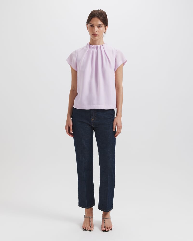 Willa High Neck Short Sleeve Top in SOFT LILAC