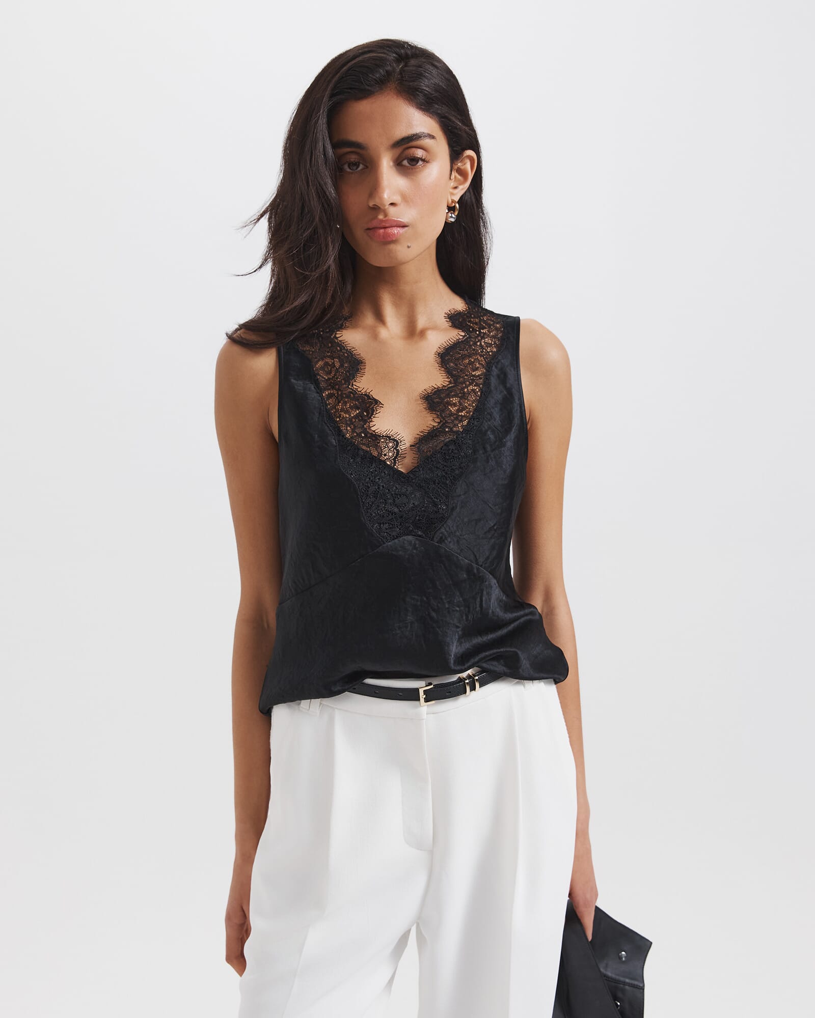 Ivana Crinkle Lace Detail Tank