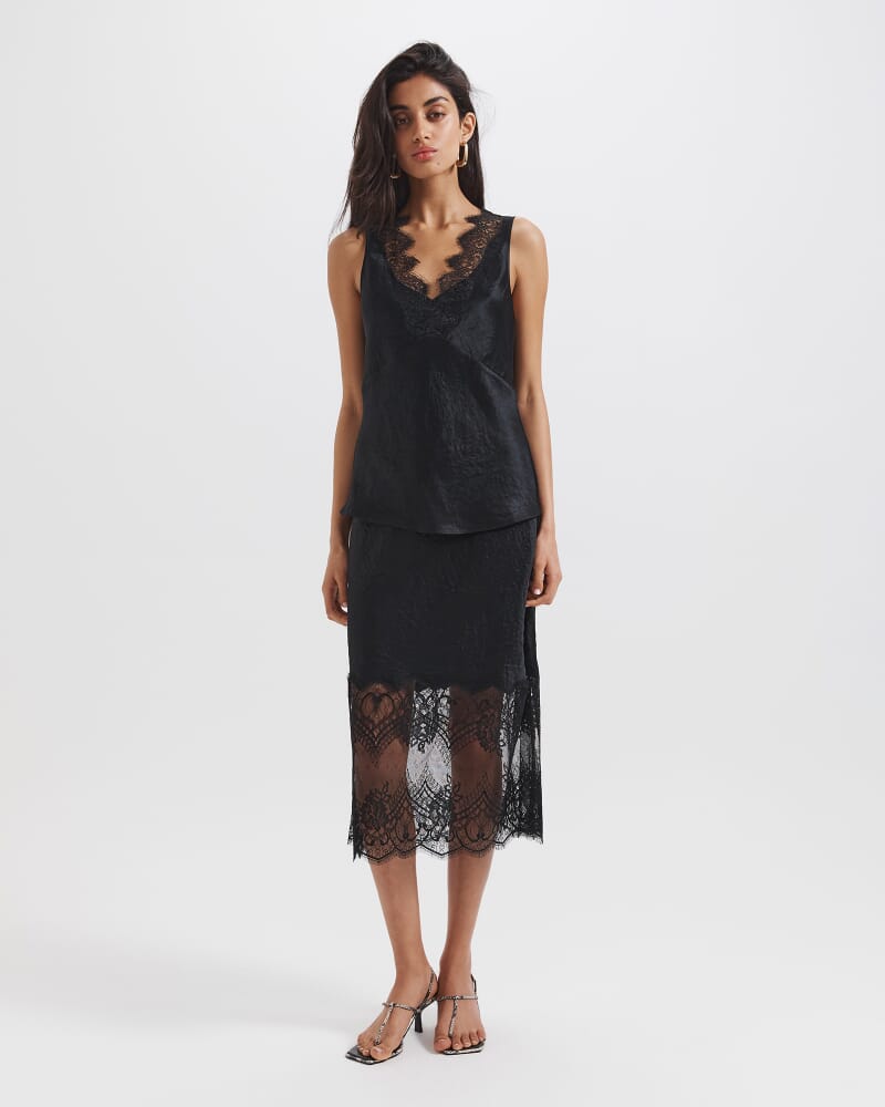 Ivana Crinkle Lace Detail Tank in BLACK