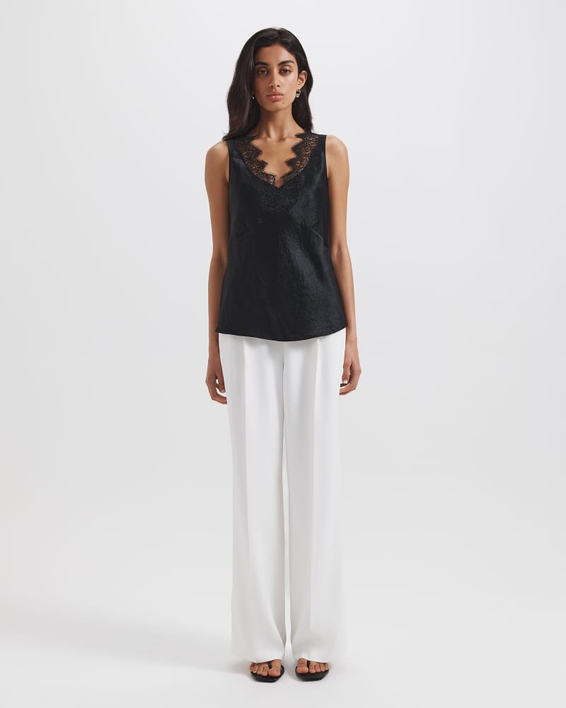 Ivana Crinkle Lace Detail Tank in BLACK