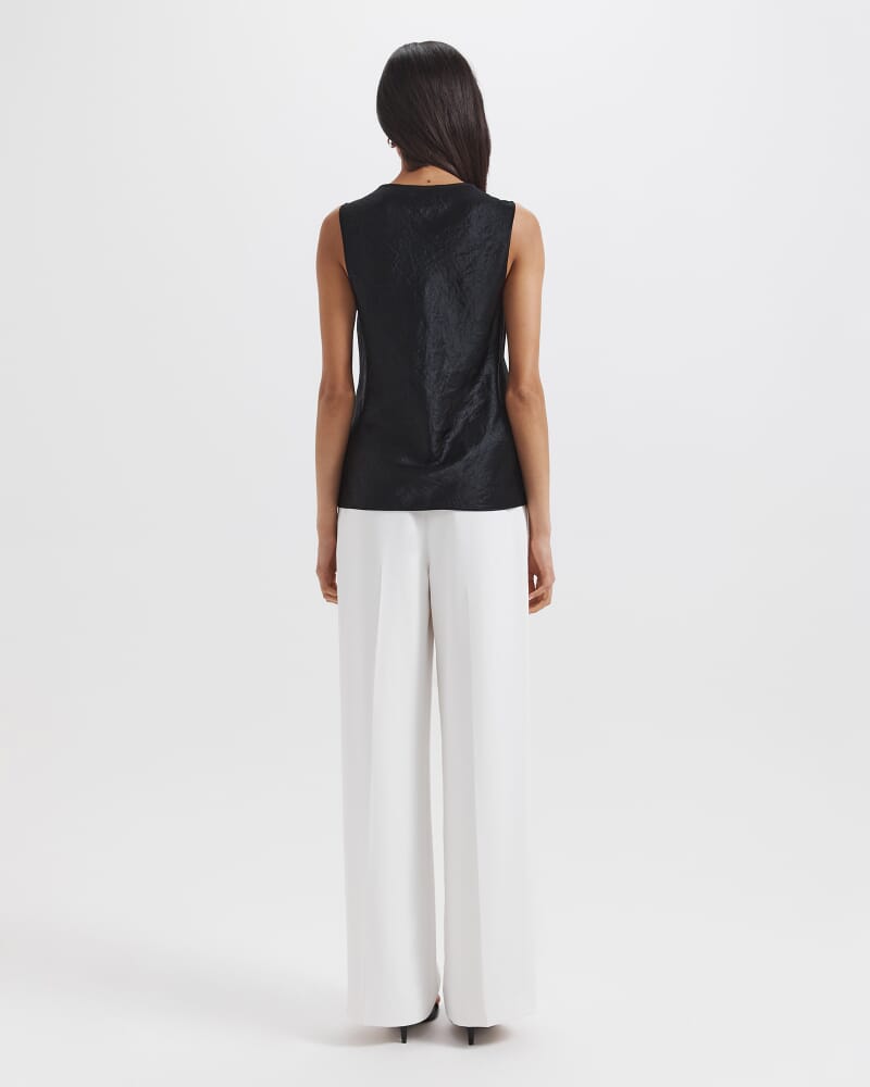 Ivana Crinkle Lace Detail Tank in BLACK