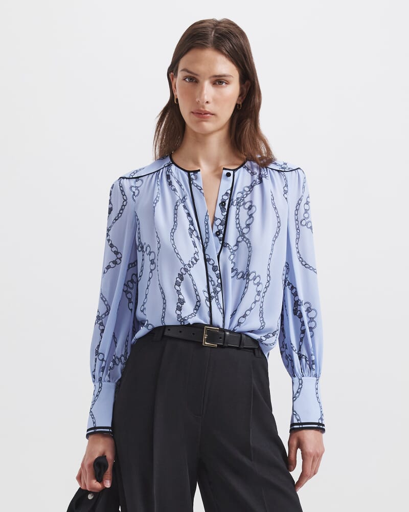 Chain Silk Long Sleeve Blouse in BLUE MULTI