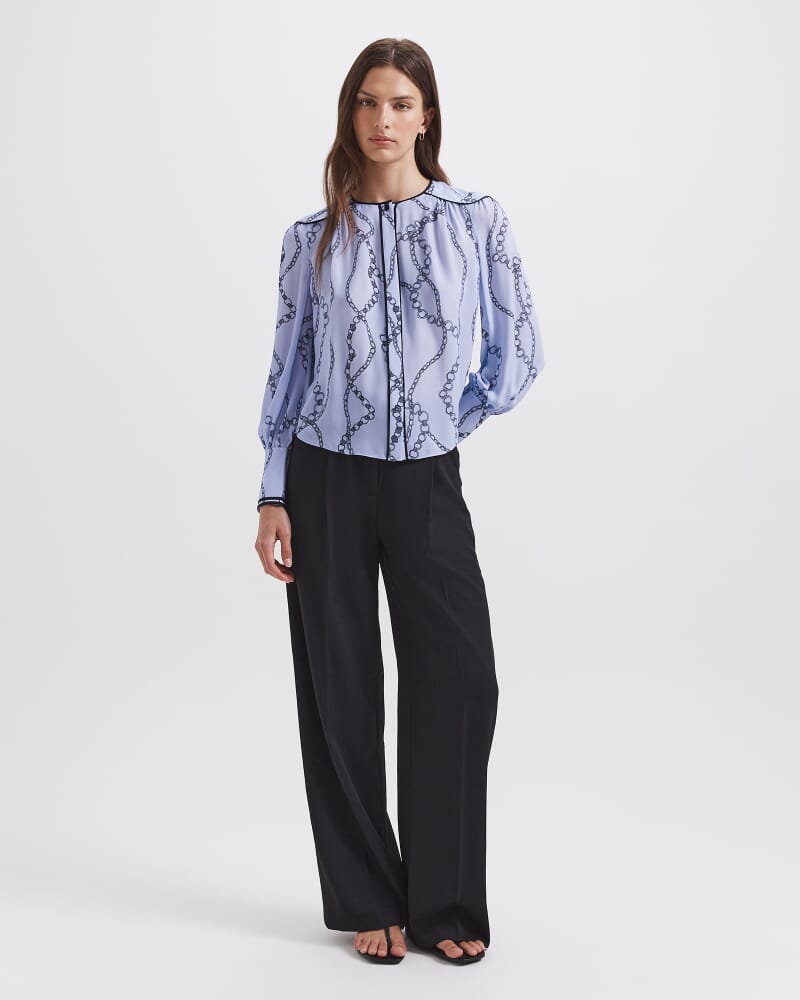 Chain Silk Long Sleeve Blouse in BLUE MULTI