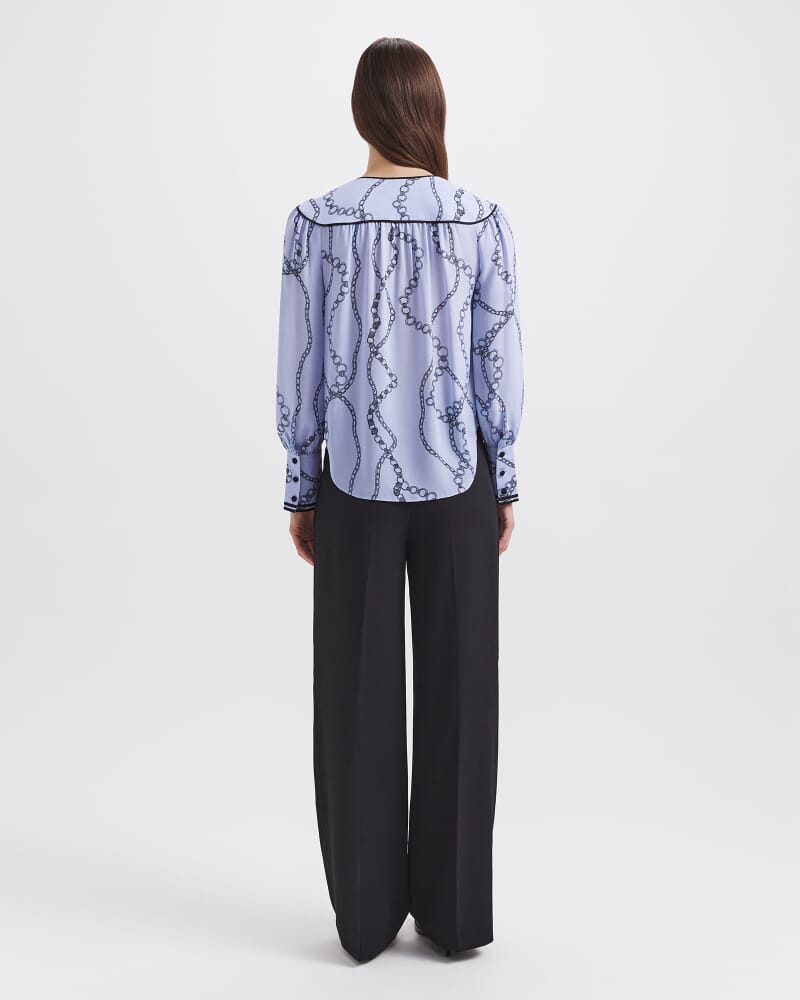 Chain Silk Long Sleeve Blouse in BLUE MULTI